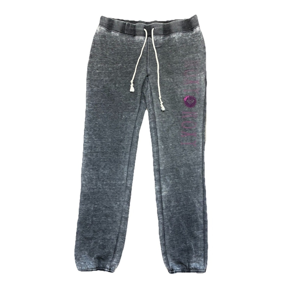 Roxy Sweatpants Women's M Gray Melange Low Jogger Purple‎ Side Logo Beach Y2K